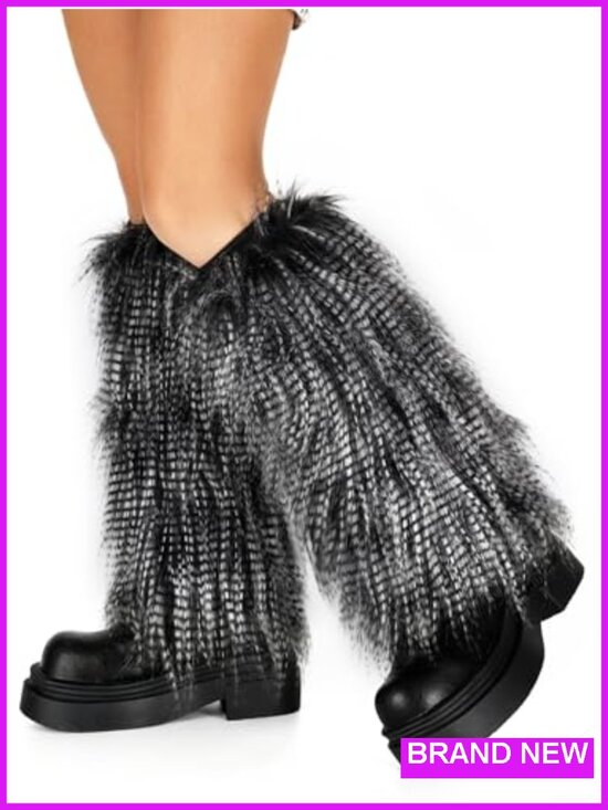 Accessories - Faux Fur Furry Leg Warmers Rainbow Boot Cuffs Covers Winter Warm Knit